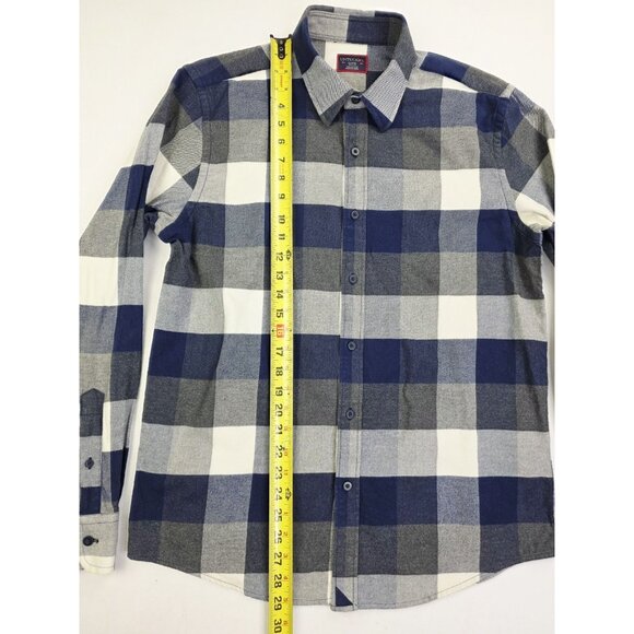 Untuckit Slim Fit Size Large Men Blue White Gray Check Flannel Long Sleeve Shirt - Picture 8 of 9